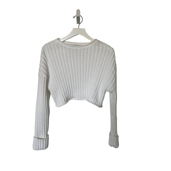 Zara Ribbed Knit White Cropped Sweater - Picture 3 of 4